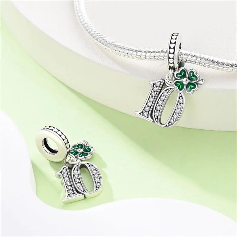 925 Sterling Silver Lucky Four Leaf Clover Numbers Football Trophy Soccer Shoes Charms Beads Fit Pandora Bracelets DIY Jewelry