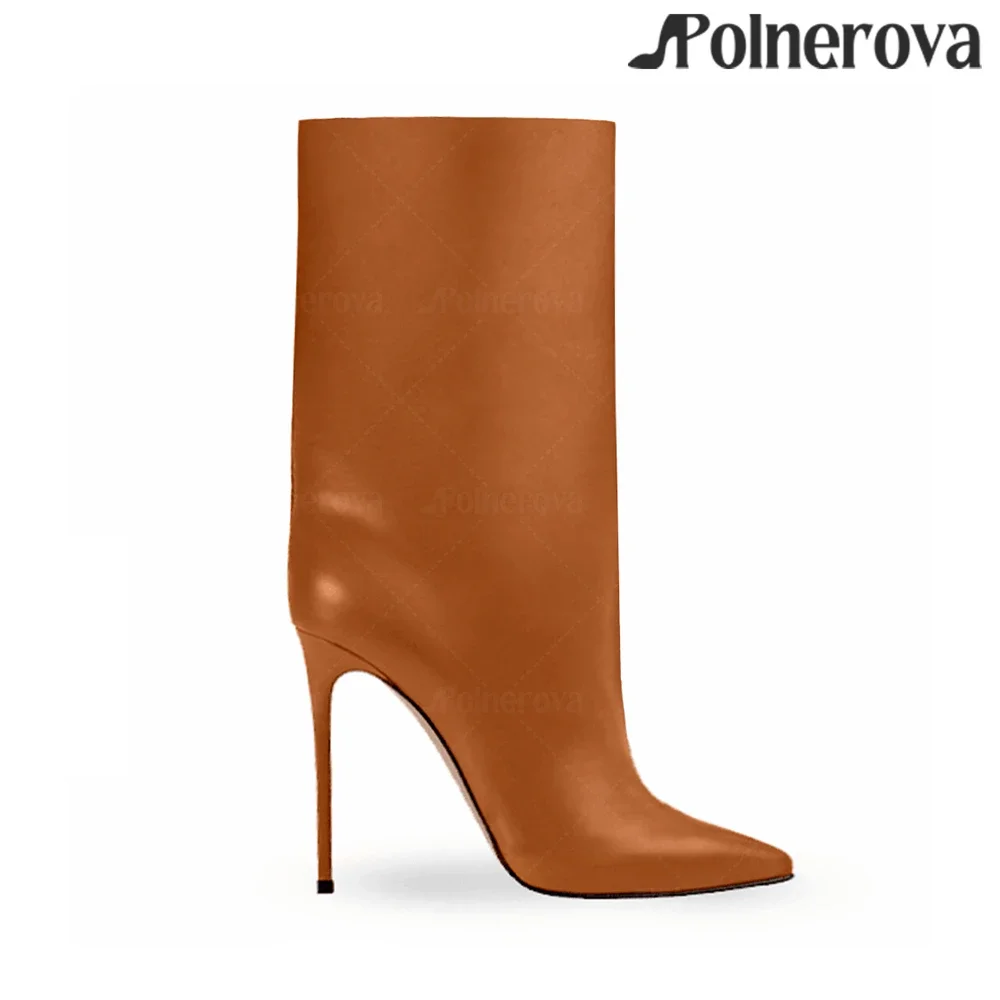 

Pointed Toe Tubular Boots Sexy Style Stiletto Leather Boots for Women Classic Concise Style Calf Boots Custom Color Women Boots