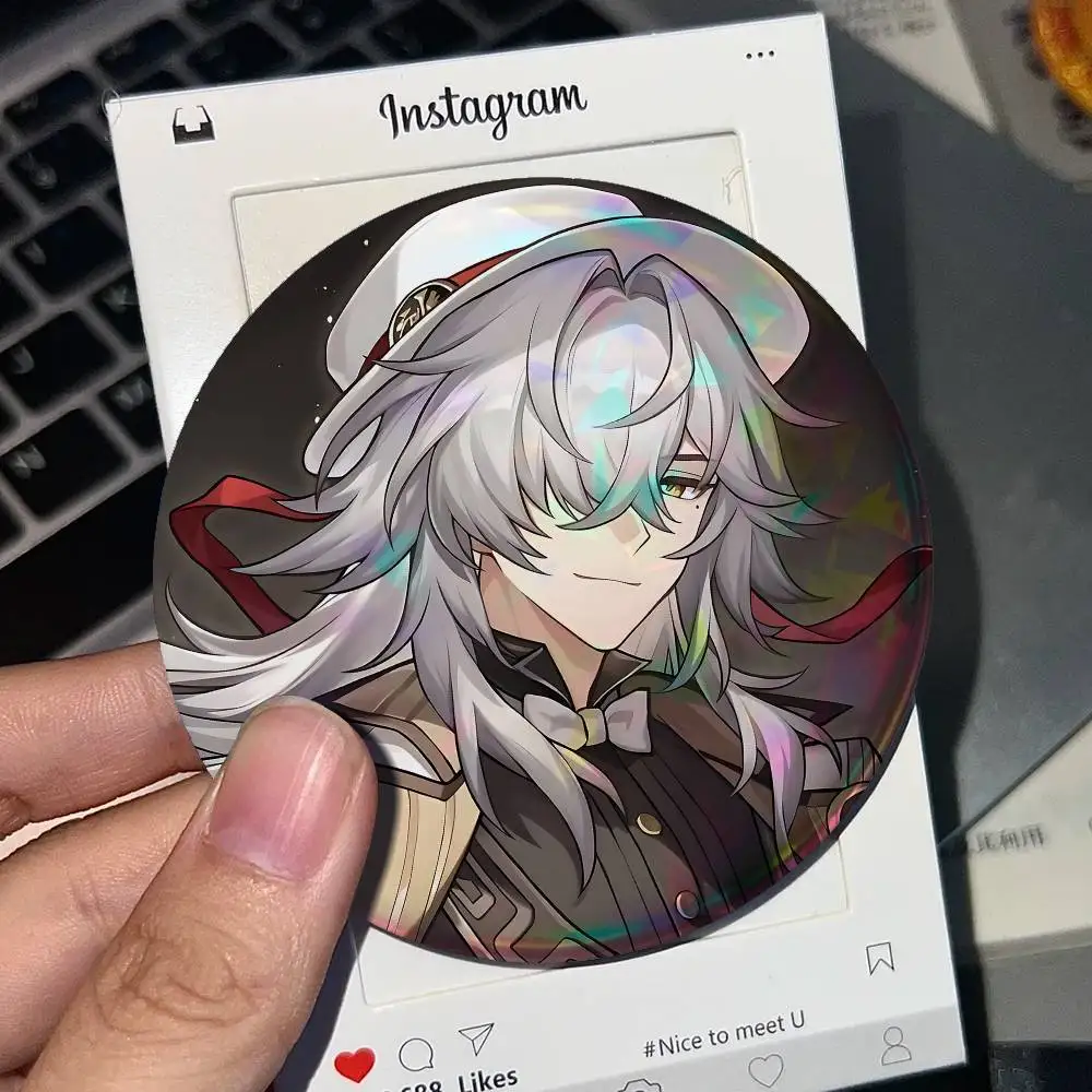 Cartoon J-Jing Y-Yuan For Badge Laser Holographic Custom Badge Image Metal Lapel Pin Brooch For Clothing Backpack Decorative