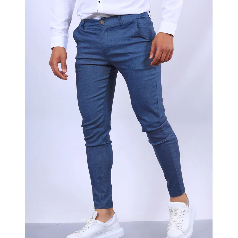 

Men's Pure Color Texture Casual Slim Fit Formal Pants 2026 Spring Long Cotton Youth Faion Par Wear No Brand