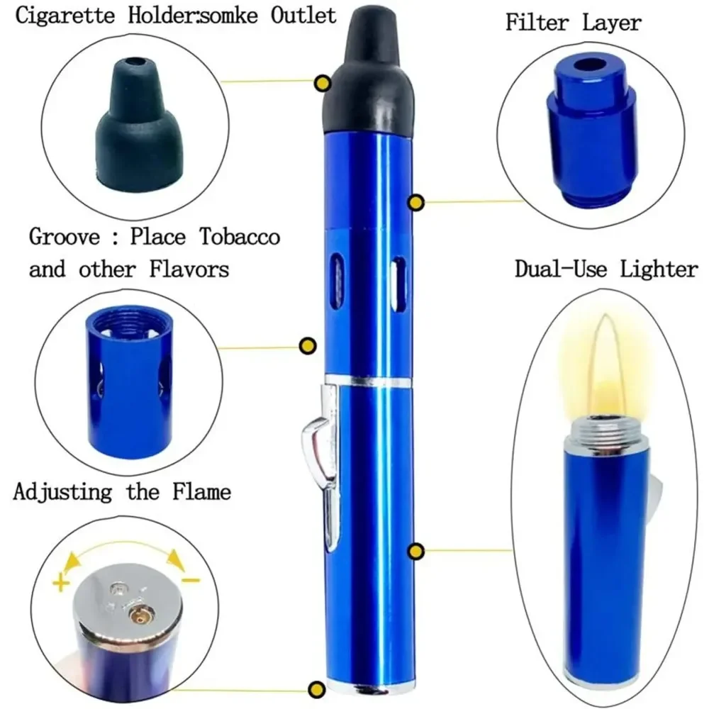 2024 New Lighters Long Portable Metal All in One Pipe Built-in Detachable Inflatable Windproof Lighter