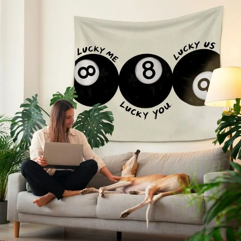 VIKAMA Lucky 8 Billiards Tapestry, Retro Street Style Wall Hanging, Cool Sport Wall Decor Bedroom Dormitory Esports Room Decor