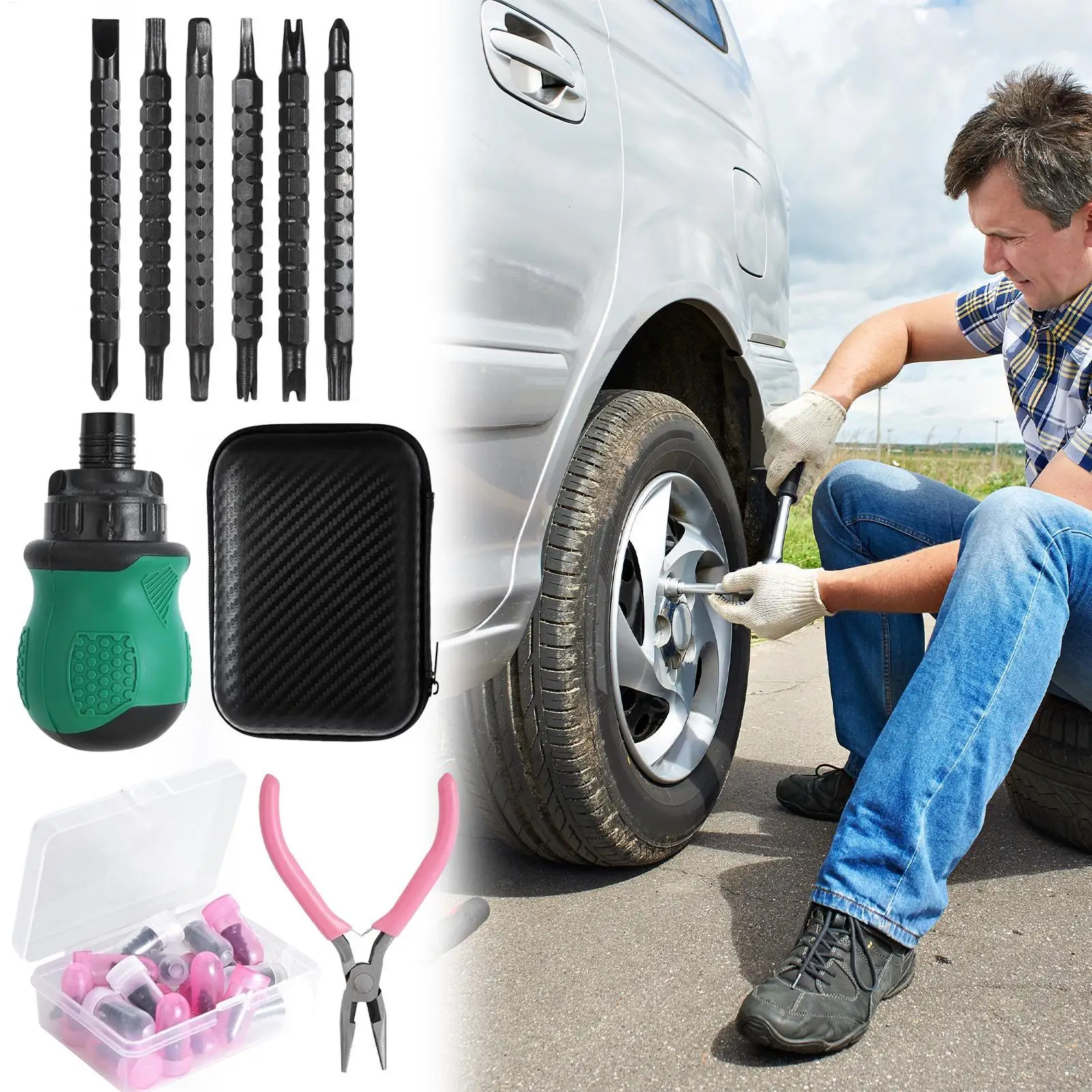 Tire Repair Screws Quick Puncture Fix Tools Tire Repair Kit For Motorcycle Long Distance Travel Daily Commute Vehicle