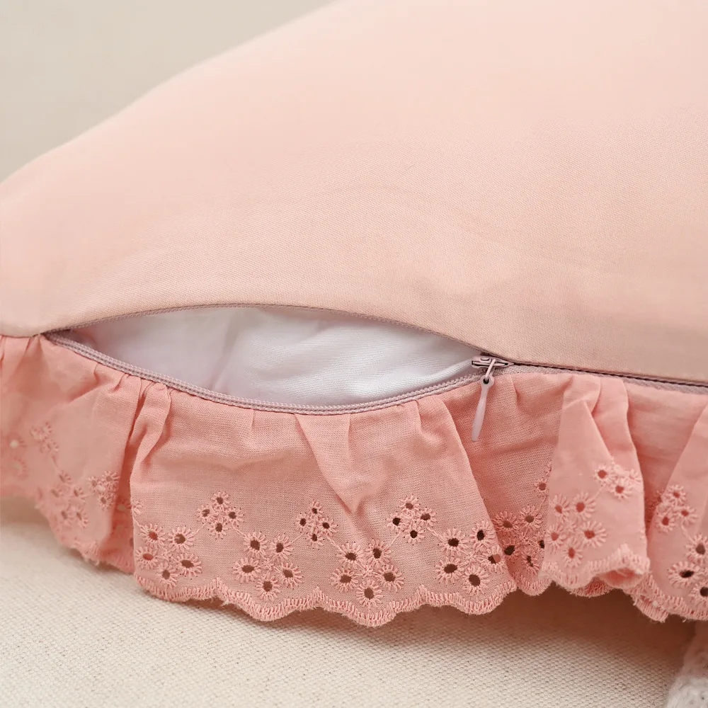 Embroidery Ruffled Cushion Cover Lace Patchwork Decorative Throw Sofa Pillow Case with Zipper Home Living Room Bedding Cojines
