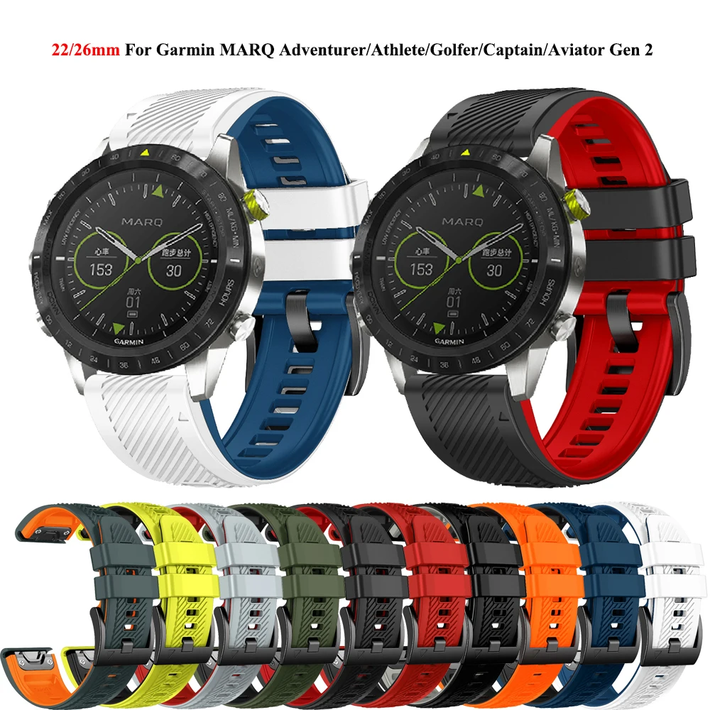 22mm 26mm Strap For Garmin MARQ Athlete Adventurer Golfer Captain Aviator Epix Gen 2 Strap Quickfit Silicone Watchband Bracelet