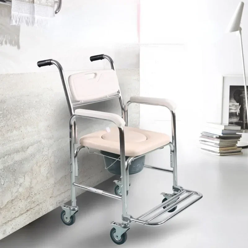 Elderly Shower Chair Stable Anti-Slip Seat Four-Wheel Brakes Commode Toilet Waterproof Rustproof Chair Secure Transfer Chairs