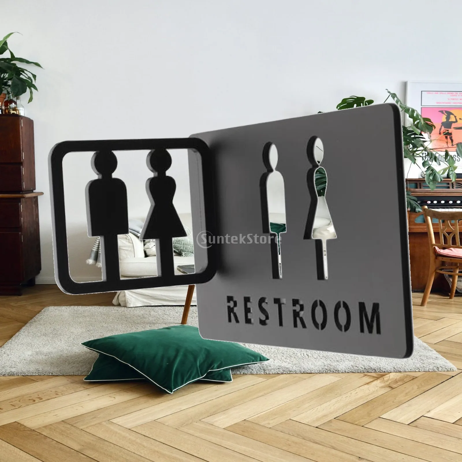 Universal Bathroom Sign Plexiglass Restroom Indicator for Office Hotel Restaurant Door Wall