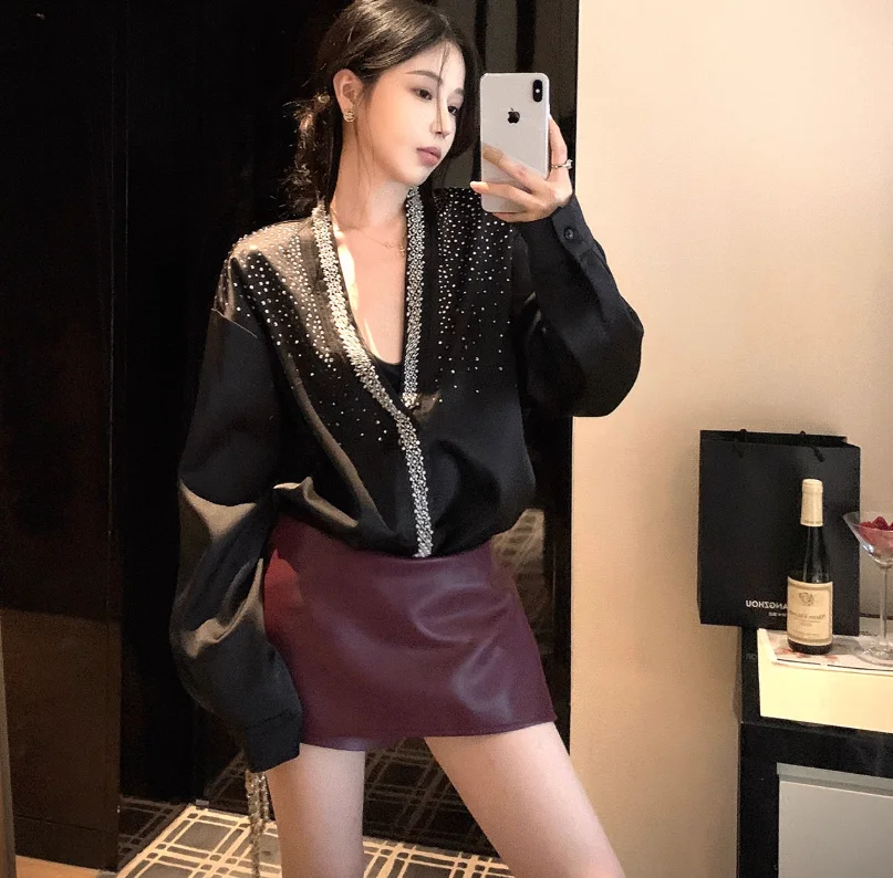 Korean Fashion Black Skirts Sexy Faux Leather Skirts For Woman Harajuku Low Waist Mini Skirts Silt Leather Skirt With Shorts
