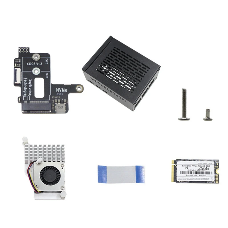 A35Q-For Raspberry Pi 5 Pcie To M.2 Nvme HAT+Radiator+Case For 2242 2230 Nvme SSD Expansion Board SSD Kit