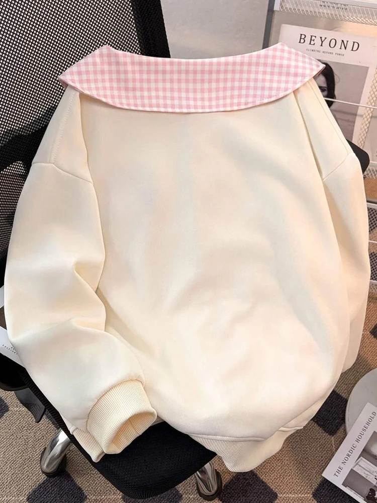 Zoki الكرتون الحلو Kawaii هوديس المرأة فضفاضة لطيف بيتر بان طوق بلوزات الخريف نمط Preppy كم طويل جديد التطريز