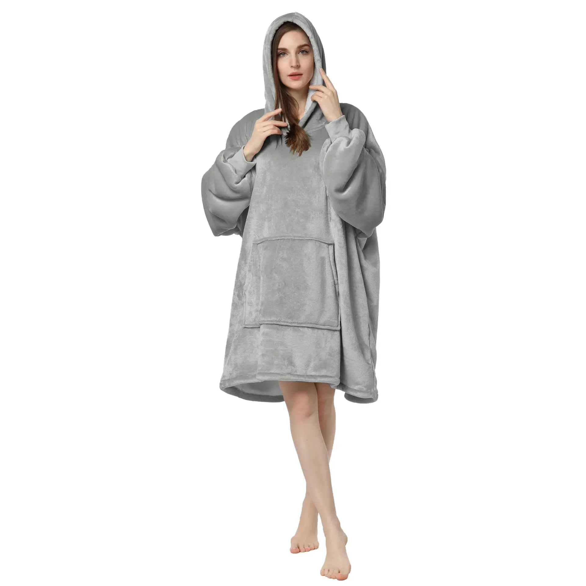 

Winter Warm TV Blanket with Sleeves Big Pocket Fleece Family Sherpa Hoodies Oversized Flannel Soft Hooded Robe Blankets Pullover