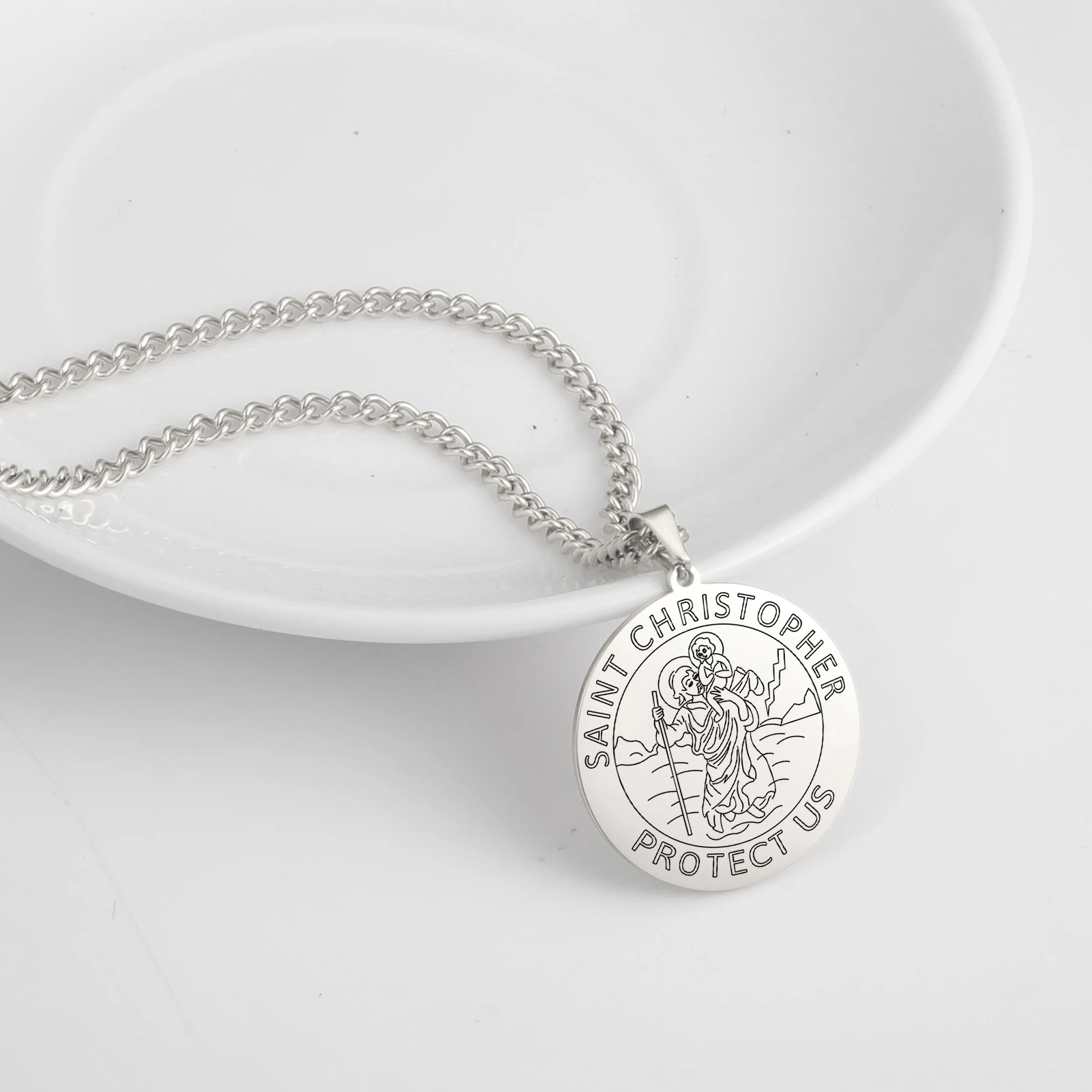 Dawapara Saint Christopher Medaille Halskette Jesus Truet In Sie Amulett Katholischen Schmuck Reisende Fahrer Geschenke Edelstahl – Detail 7