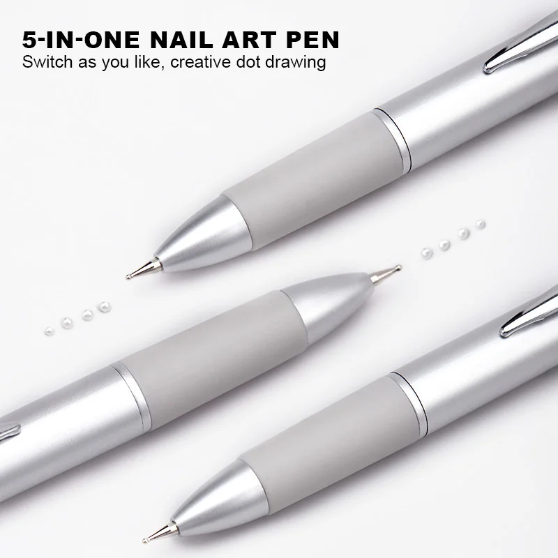 Multifunctional Press-type Dotting Pen 5-in-1 Nail Art Dotting Pen, with 4 Interchangeable Heads (Multiple Sizes Available)