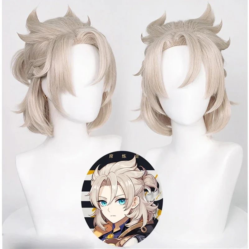 Genshin Impact Albedo Cosplay parrucca Cosplay 35cm lino corto resistente al calore capelli sintetici Halloween Anime parrucche Cosplay parrucca Cap