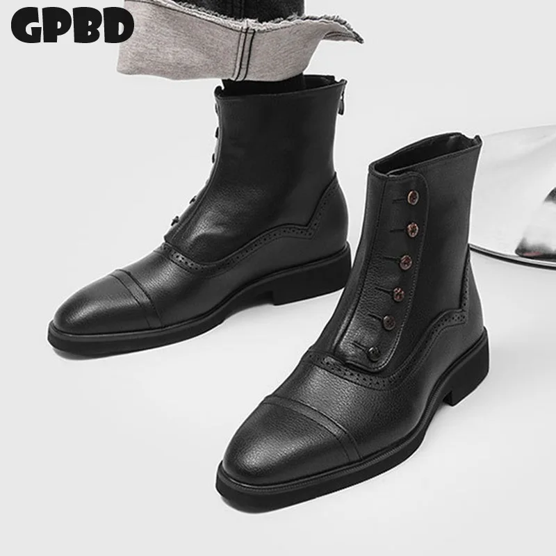 

GPBD 2026 High-top Chelsea Boots for Men Trendy Casual Gentleman Design with Buttons One-Piece Boot with a Unique Style