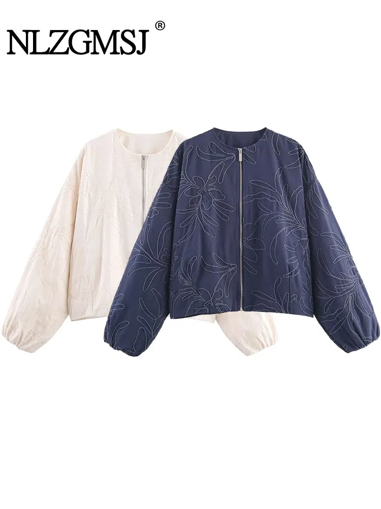 

NLZGMSJ Autumn Solid Zipper Jacket Fashion Embroidery Jackets For Women Long Sleeve Casual Short Coat Street Style New