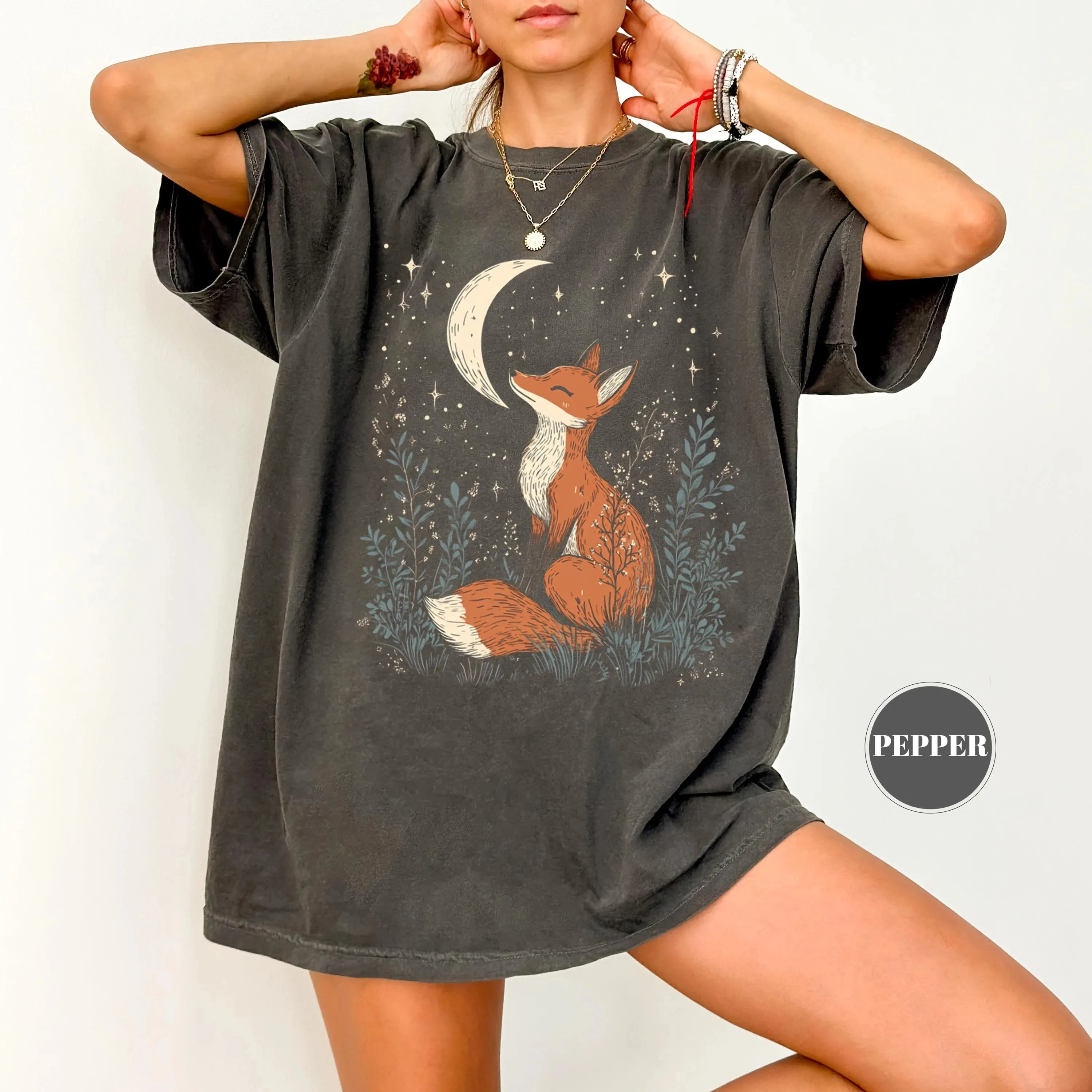 

Plus Size Women's Fox Print T-Shirt Pure Cotton Breathable Stylish Versatile Street Style Streetwear Oversized
