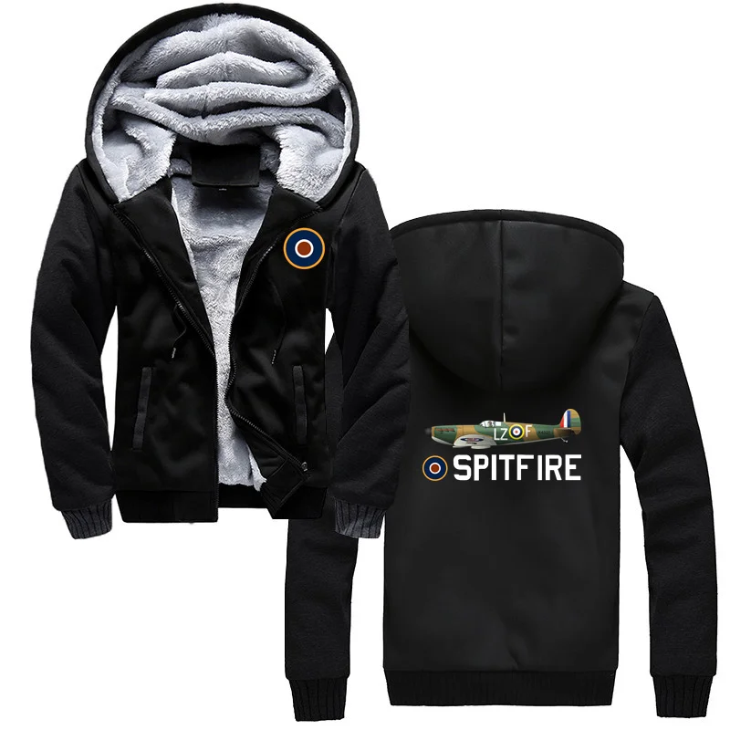 Supermarine RAF Spitfire zipper Hoodie for Men Winter Sweatshirt Fighter Aircraft Plane Airplane British Thicken Clothing Cotton