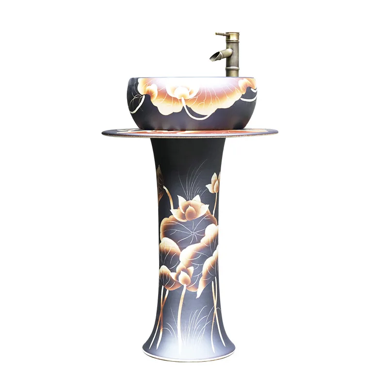 

Washbasin Balcony Column Washbasin Garden Home Ceramic Floor Type Integrated Column Basin