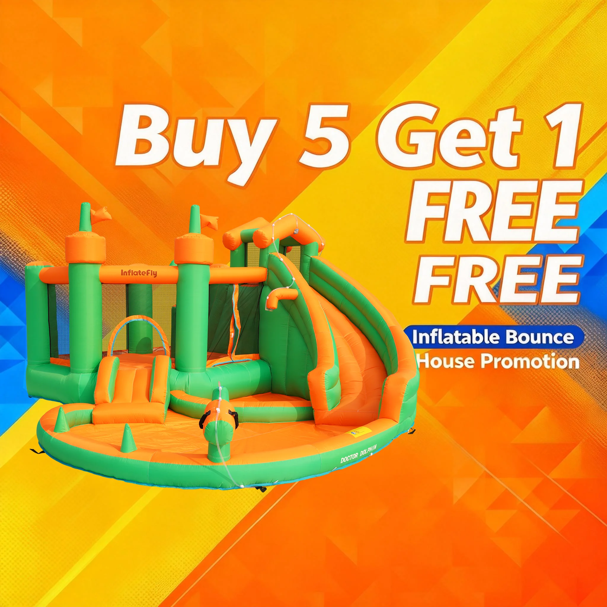 In Stock RockingAir OEM/ODM Oxford Cloth Inflatable Bounce House With Double Slide and Ball Pit for Kids Indoor Outdoor