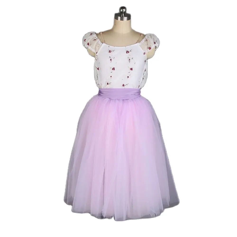 

21245 Cap Sleeve Ballet Dance Tutu Lilac Long Tutu Skirts Women's Ballerina Dancing Costumes Leotard Dress for Girls Performance