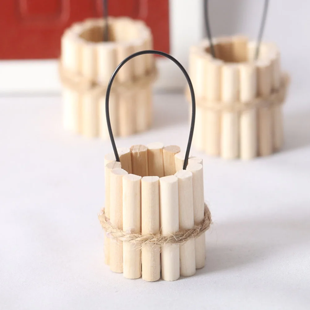 

Miniature Wooden Bucket High end Material Lifelike Details Compact Lightweight Dollhouse Scene Decoration Mini Pail Small House