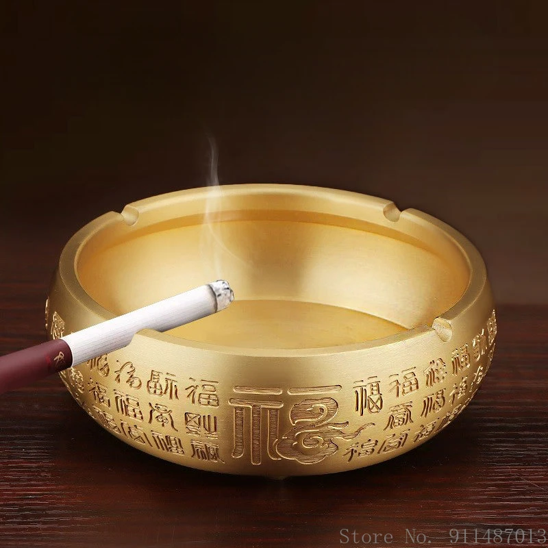 Chinese Style Brass Ashtray Ornament, Home Living Room Office Decoration Creative Retro Personality Portable Trendy Ashtray, 1Pc