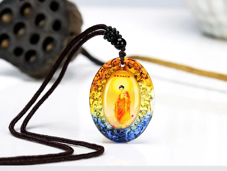 2PCS GOOD  Buddhist supplies Greco-Buddhist pocket travel efficacious Mascot # Namo Amitabha Buddha Crystal Pendant Amulet