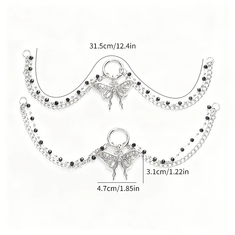 2Pcs Gothic Vintage Butterfly Black Bead Multi-layer Shoe Chains, For Daily Wear & Halloween Party