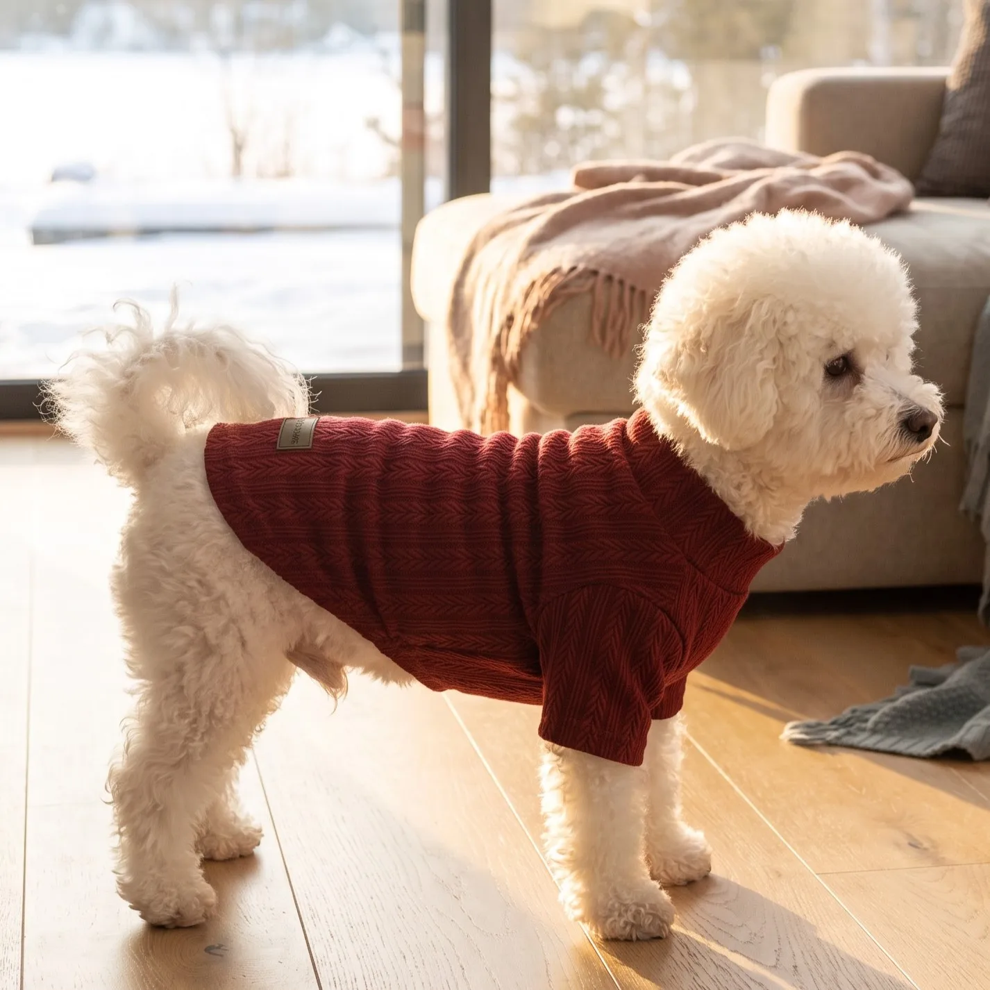 Hundepullover, Rollkragenpullover für Haustiere, gestrickte Hundekleidung mit Blumenmuster, Unterhemden für kleine und mittelgroße Hunde. – Detail 5