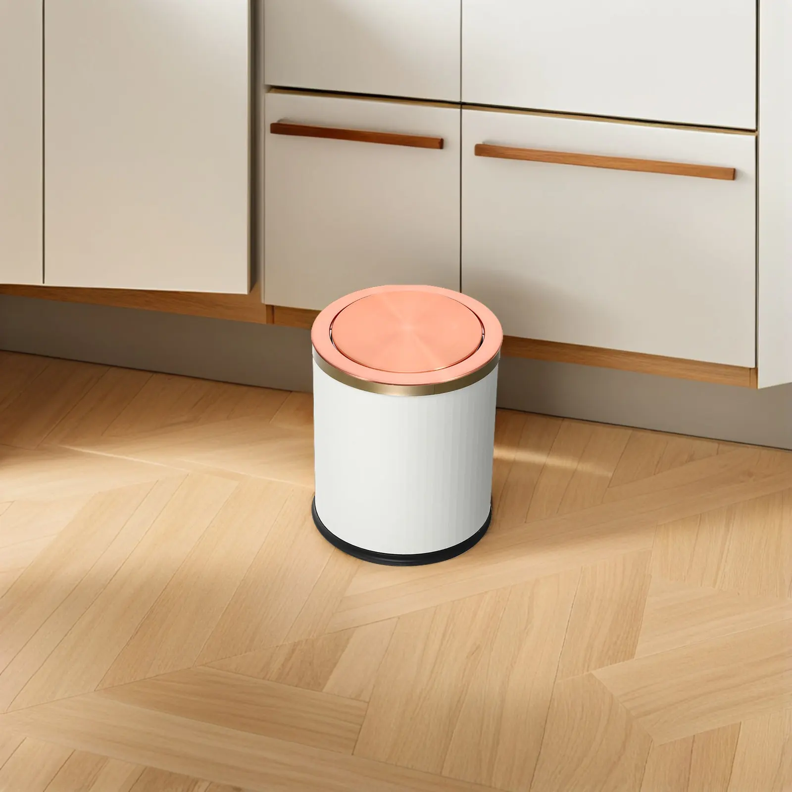 

Stainless Steel Recessed Trash Lid Round Countertop Swing Garbage Can Cover Built- Control Bathroom Kitchen Hotel