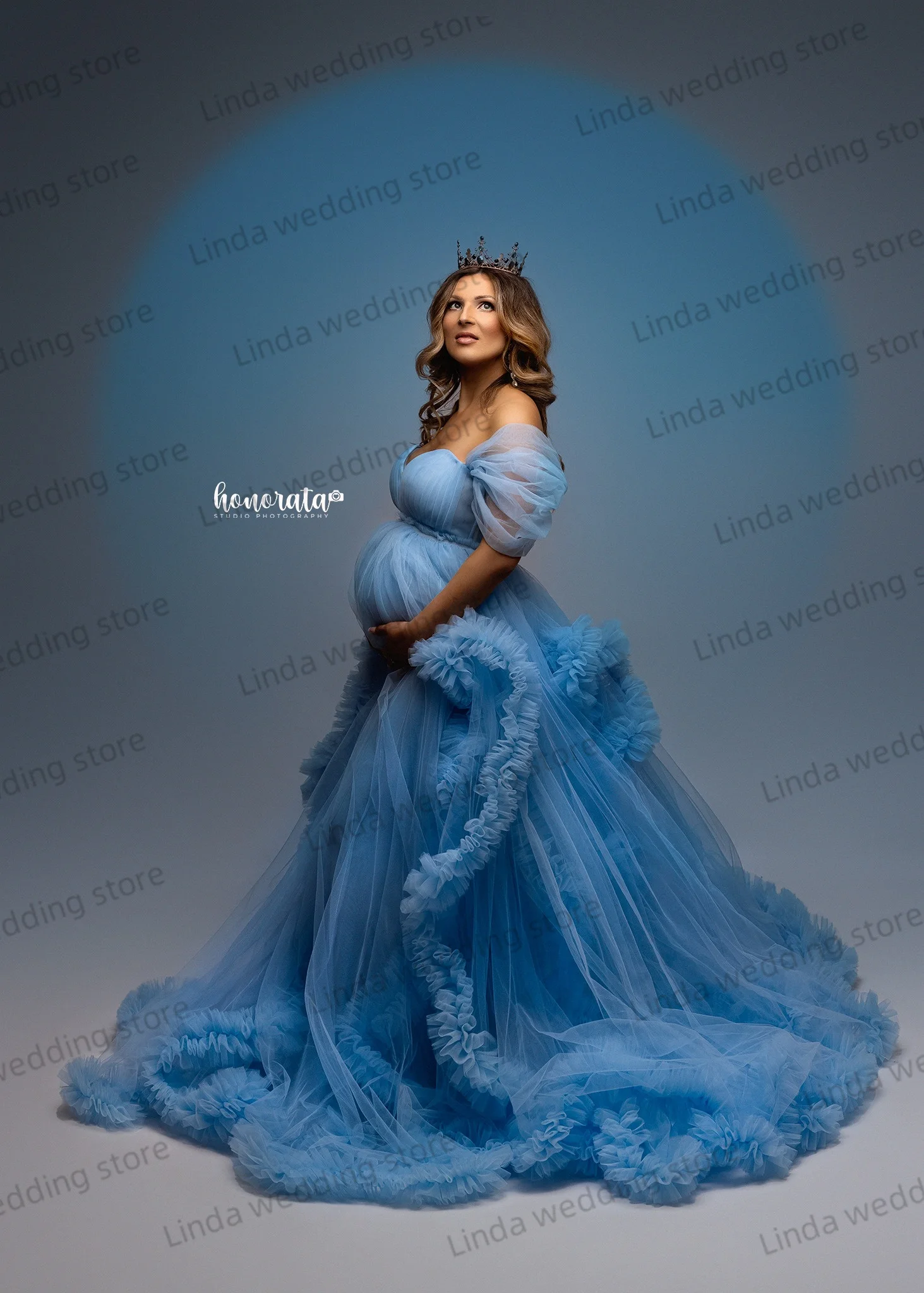 Sky Blue Maternity Gowns for Photo Pretty Sweetheart Prom Dresses Pregnant Babyshower Photography Props Slit Vestidos De Noche