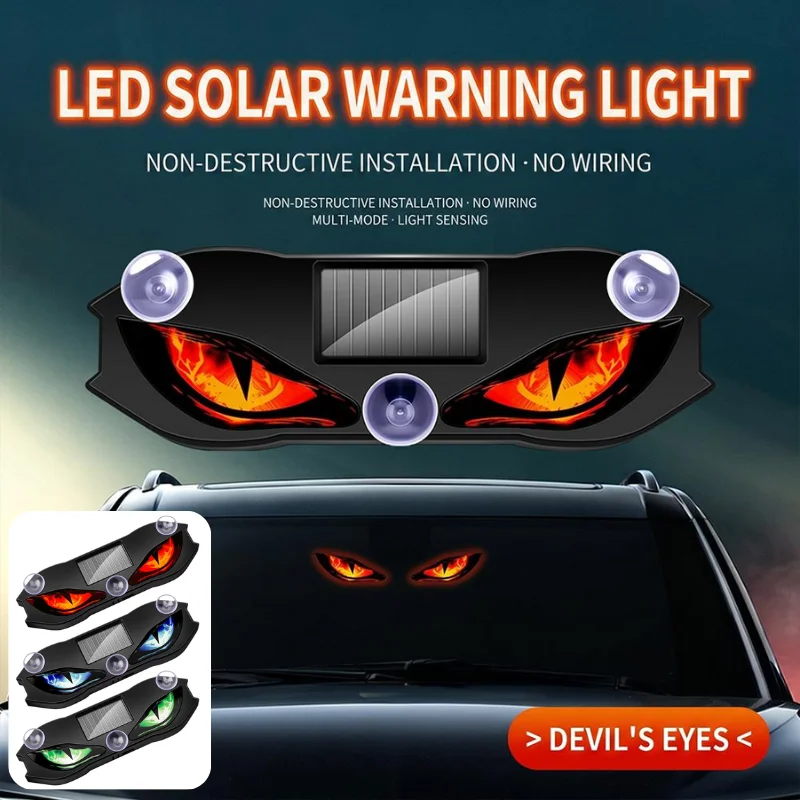 3 Colors Solar Devil Eyes LED Warning Light Wireless Suction Cup Car Interior Anti Theft Strobe Security Lamp Car Accessories