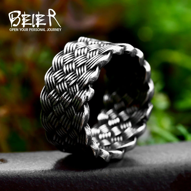 BEIER 2023 New Design 316L Stainless Steel Men\'s Rock Braided Shape Weave Ring Hip Hop Men\'s Ring Fashion Jewelry Wholesale Gift