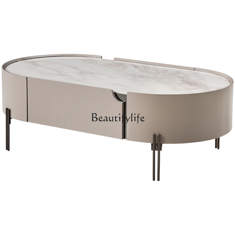 

Italian minimalist rock slab coffee table new designer creative modern light luxury oval