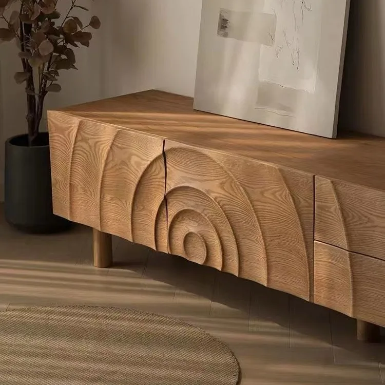 Ash wood TV cabinet Nordic solid wood audio-visual cabinet Storage log storage