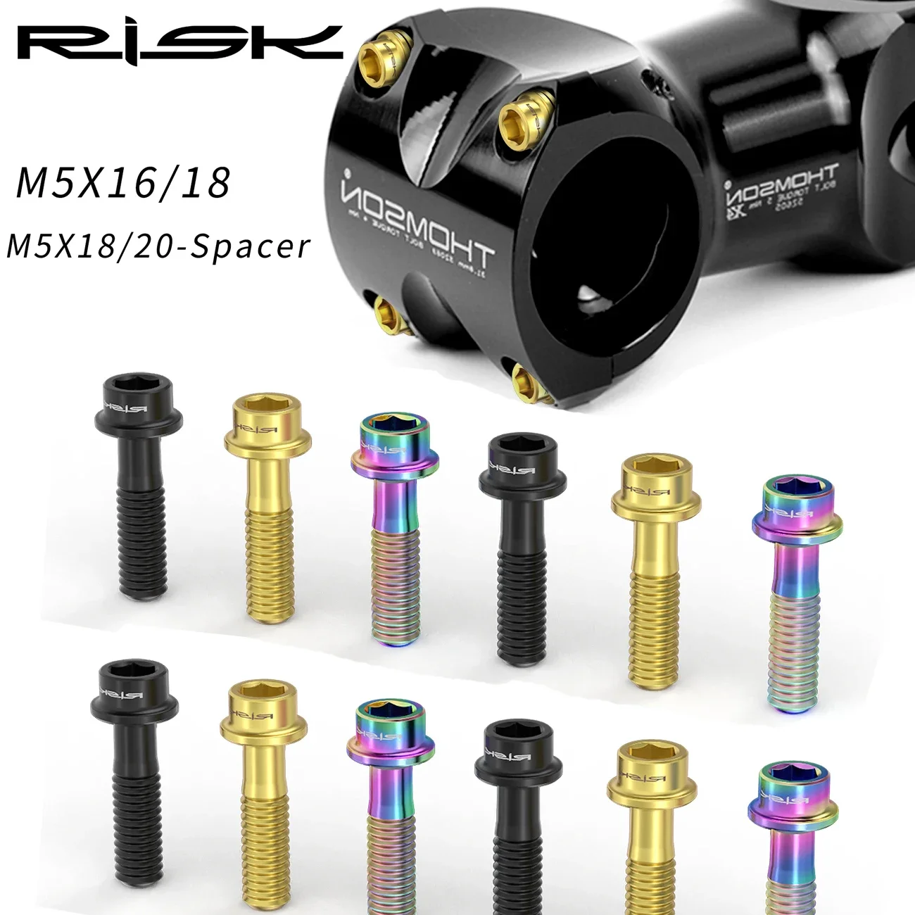 6pcs/bag RISK Bike Stem Bolts Bicycle Handlebar Fixing Screws Titanium Alloy M5x16 Hex Socket Head