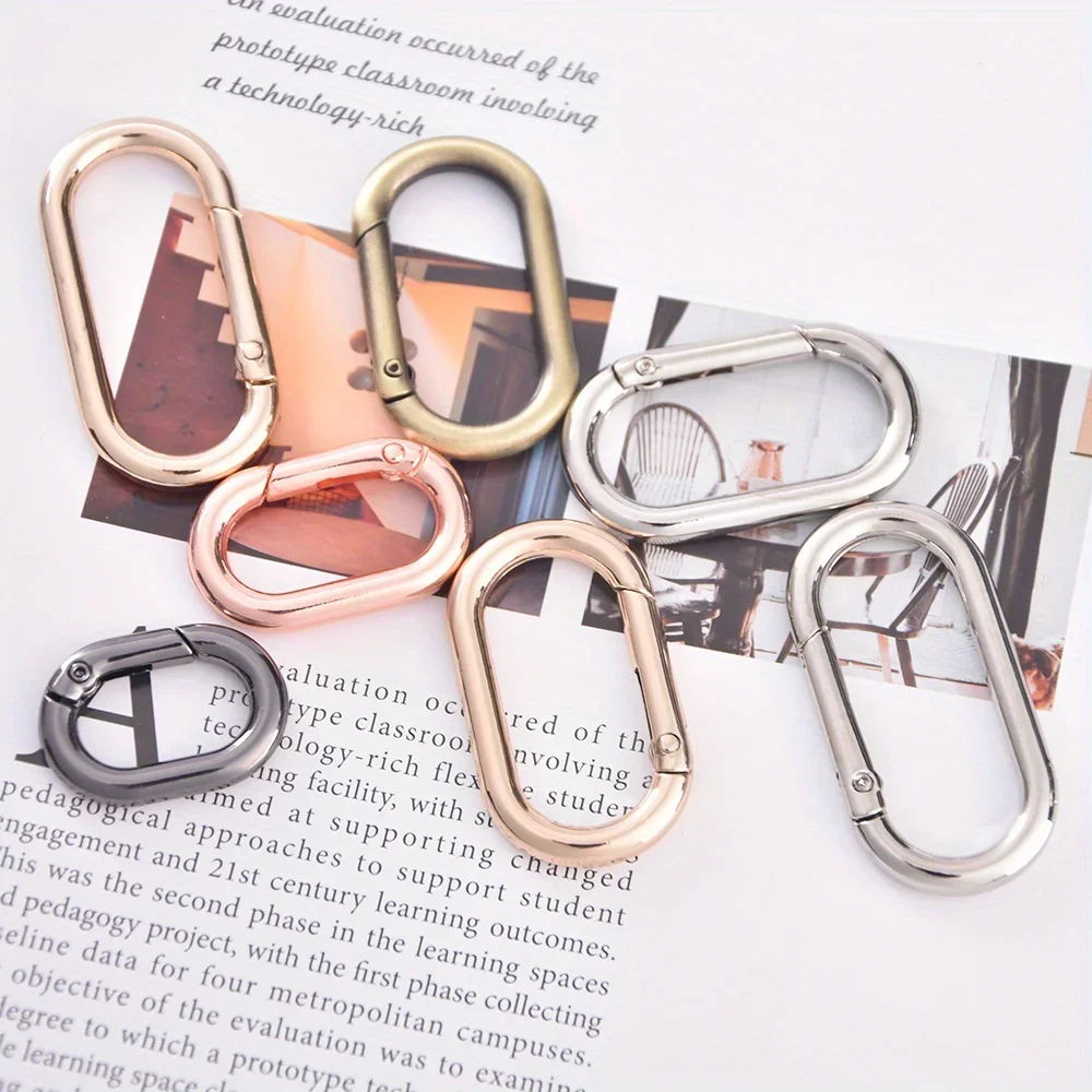 5pcs Metal Oval Ring Spring Clasps for DIY Jewelry Open Round Carabiner Keychain Bag Clips Hook Dog Chain Buckles Connector