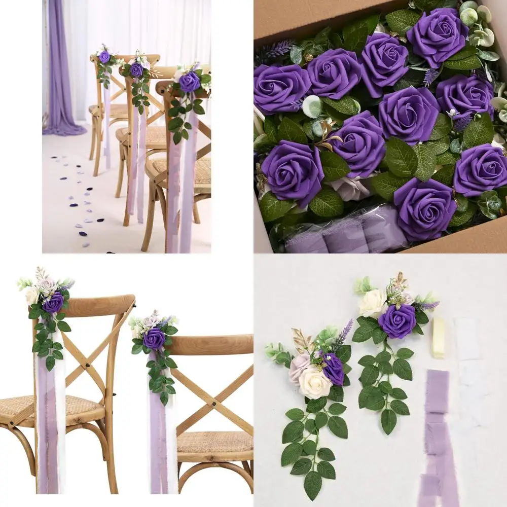 

Набор из 10 фиолетовых искусственных цветочных украшений с эвкалиптом и лентами для церковной свадебной церемонии