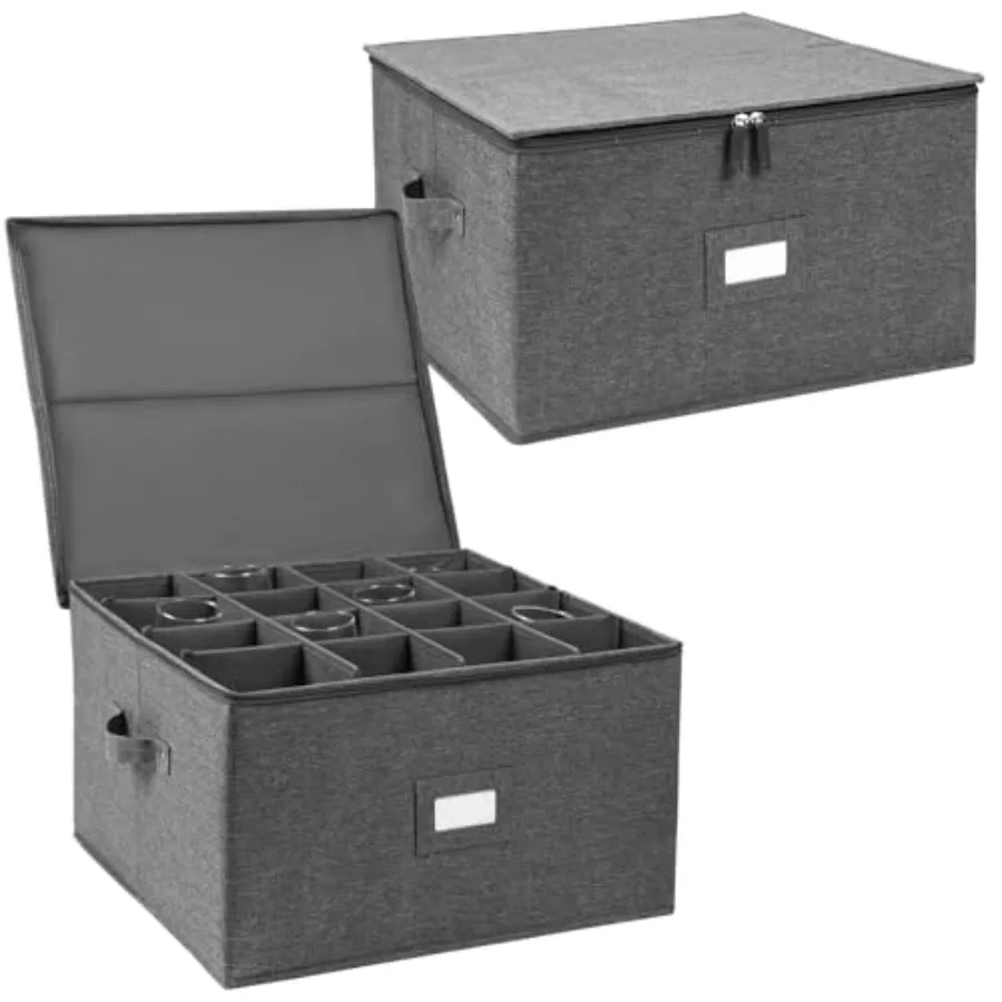 Estuches para Copas de Vino, Paquete de 2 Cajas de Almacenamiento con Divisores para Cristalería, Capacidad para 32 Copas de Vino Tinto o Blanco