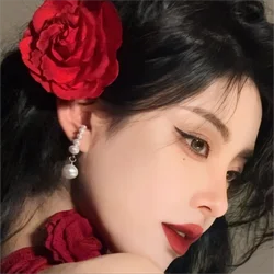 High end women's rose hair clip gentle women's red flowers show white and temperament hair clip hair accessories