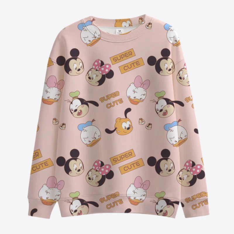 Cartoon Disney Minnie Mickey Sweatshirt Ladies Crewneck Loose Pullover Hoodie Autumn Fun Print Long Sleeve Top