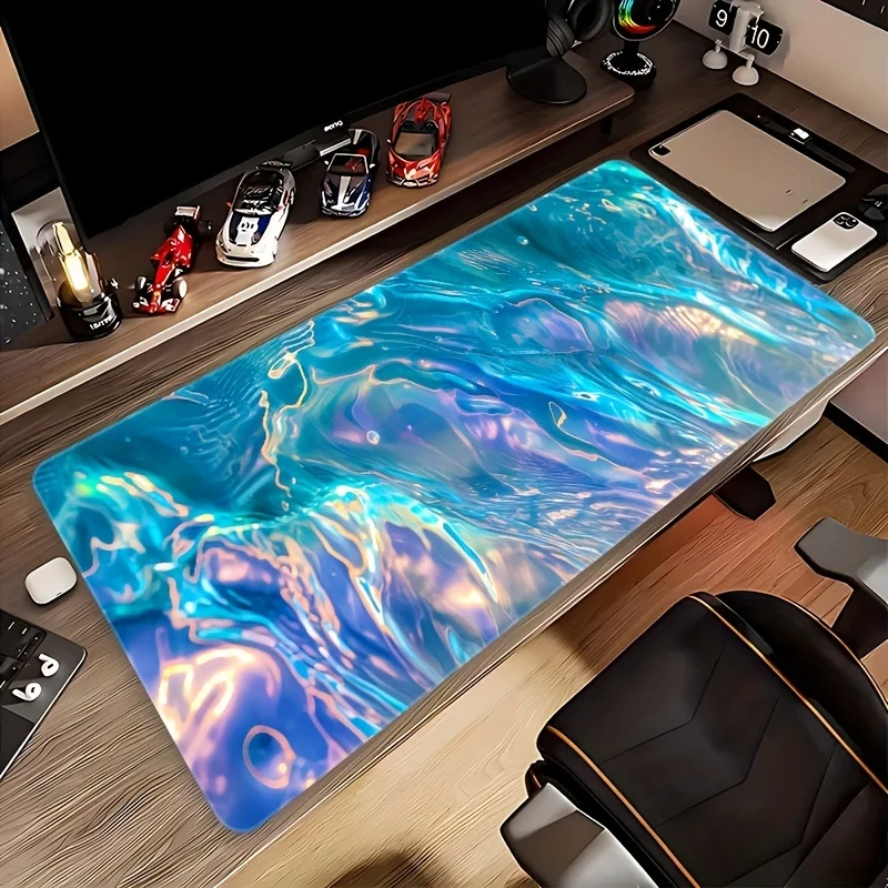 

Прецизионно сшитые края, сине-зеленый дизайн с узором водной волны, сверхбольшой коврик для мыши, прямоугольная форма, противоскользящий прочный резиновый материал.