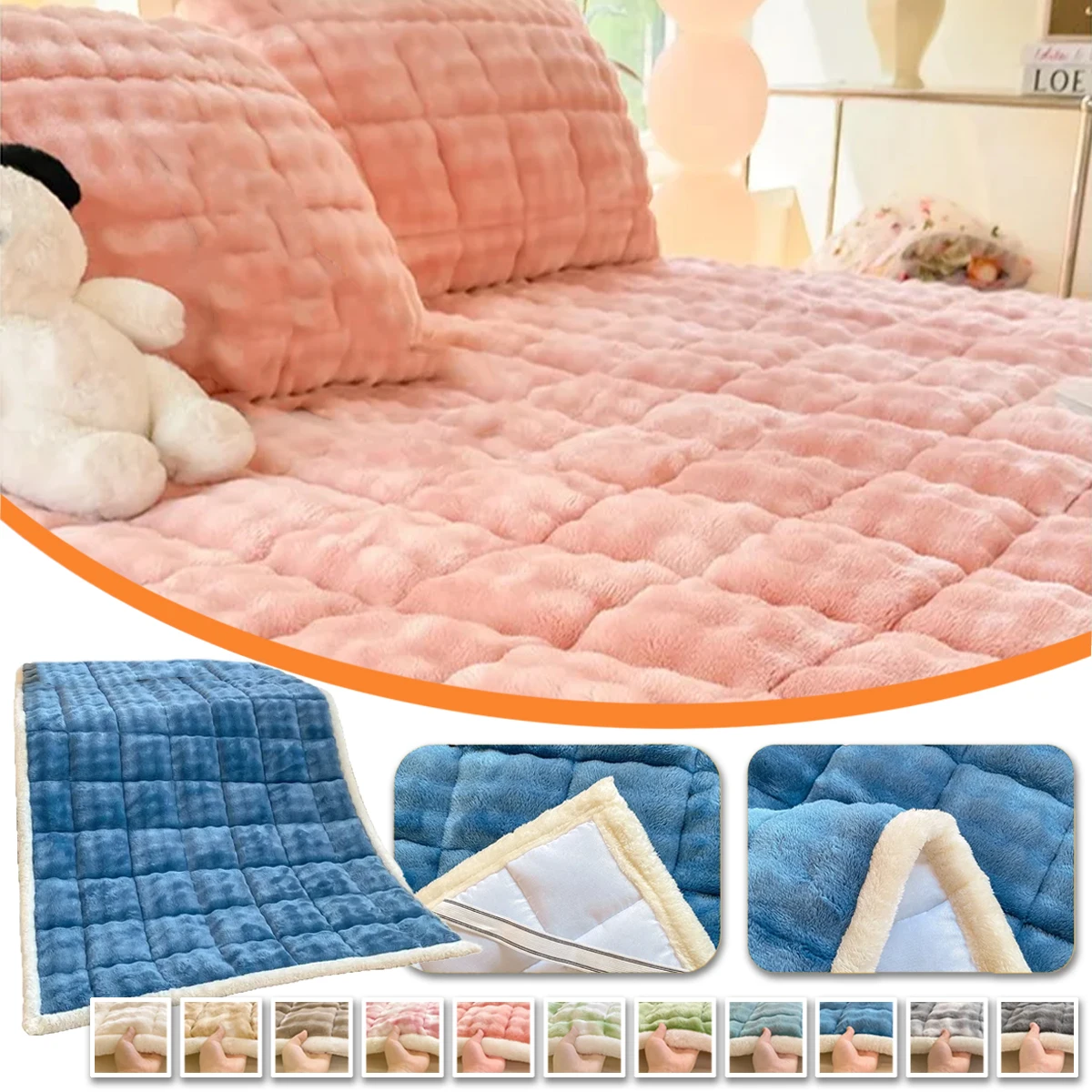 

1PC Faux Rabbit Fur Mattress Topper Plush Cover Winter Warm Anti Static Thick Padding for Dormitory Double Bed (No Pillowcase)