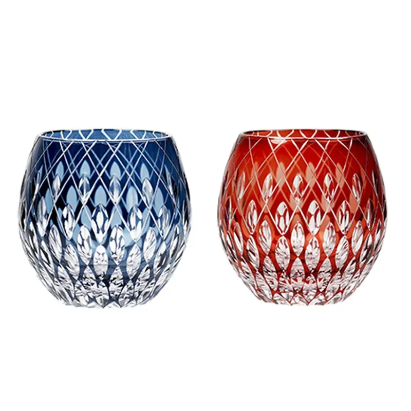 

Vintage hand-carved crystal glass, dark green red grass green