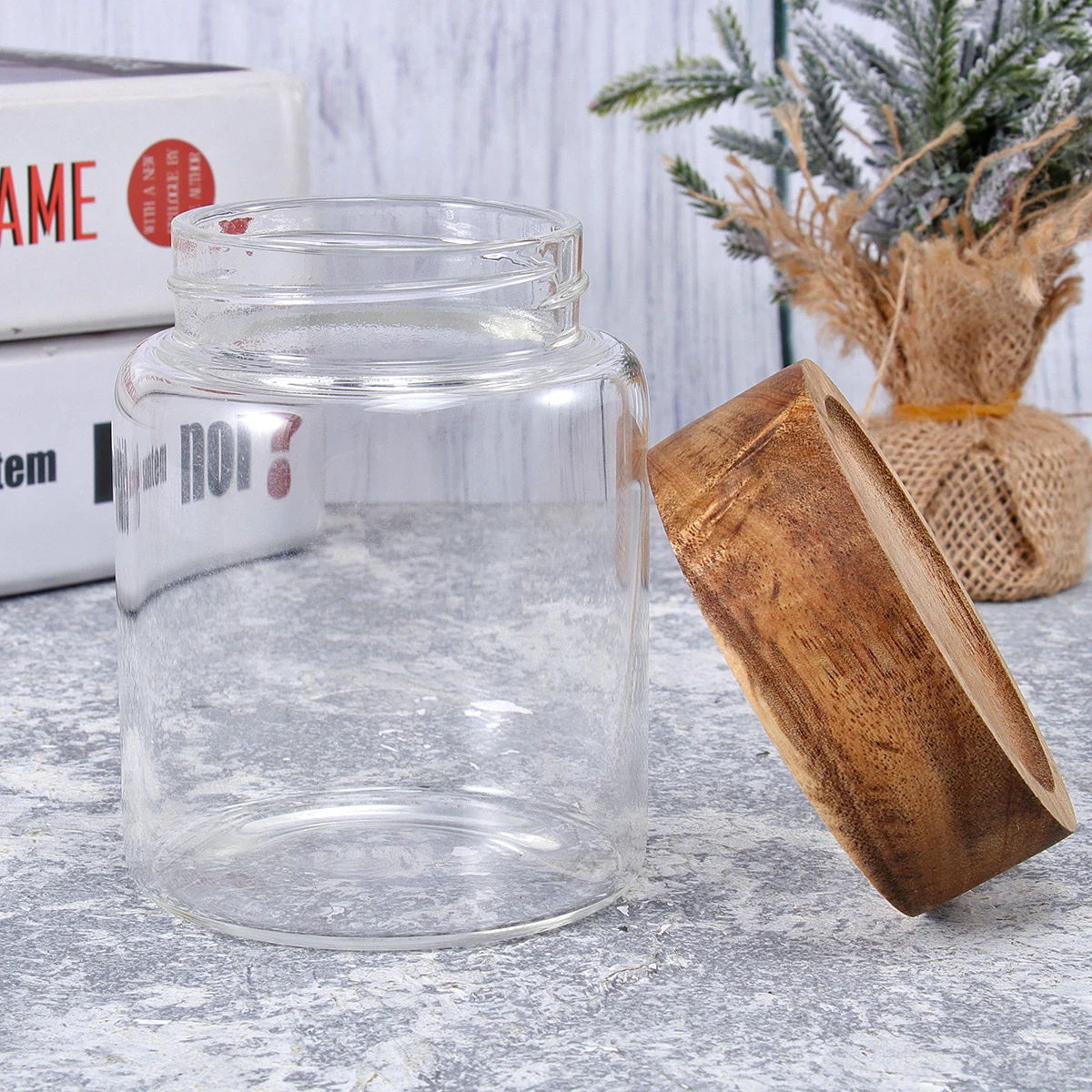 

Containers for Food Glass Bottle Wooden Cover Sealed Jar with Lids Storage Jars Pantry