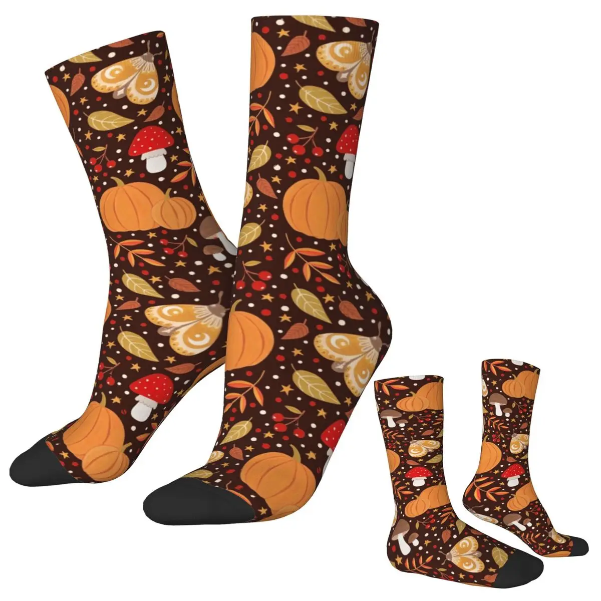 Men Socks Autumn Elements Graphic Halloween Pumpkin Mushrooms Stockings Autumn Gothic Soft Socks Running Anti Bacterial Socks