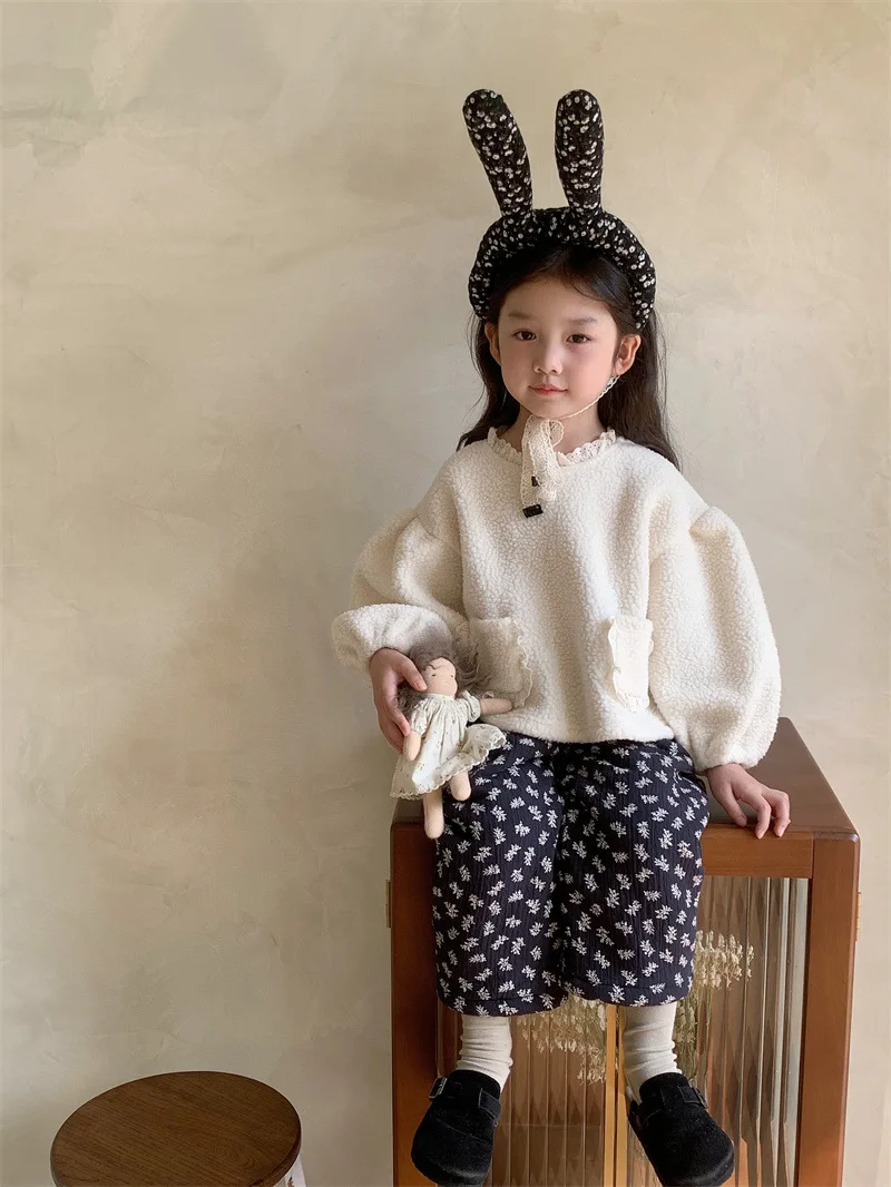 Winter Autumn Thicken Warm Sweater  Baby Girl Cute Lace Outwear Kid Girl Coat