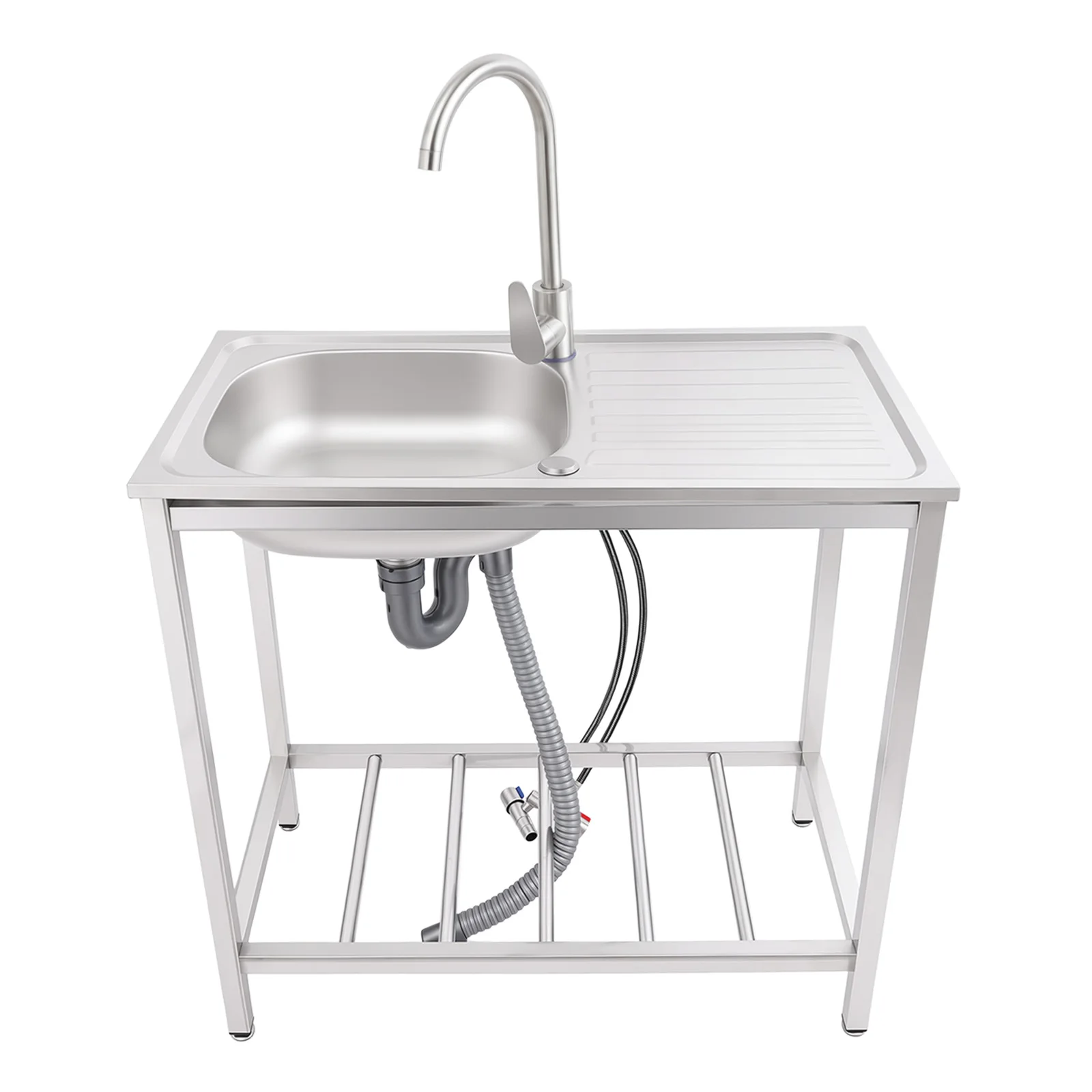 

Freestanding Outdoor Kitchen Utility Sink Set Stainless Steel Single Bowl Sink Portable Commercial Utility for Restaurant Cafe Bar Hotel Garage Laundry Room