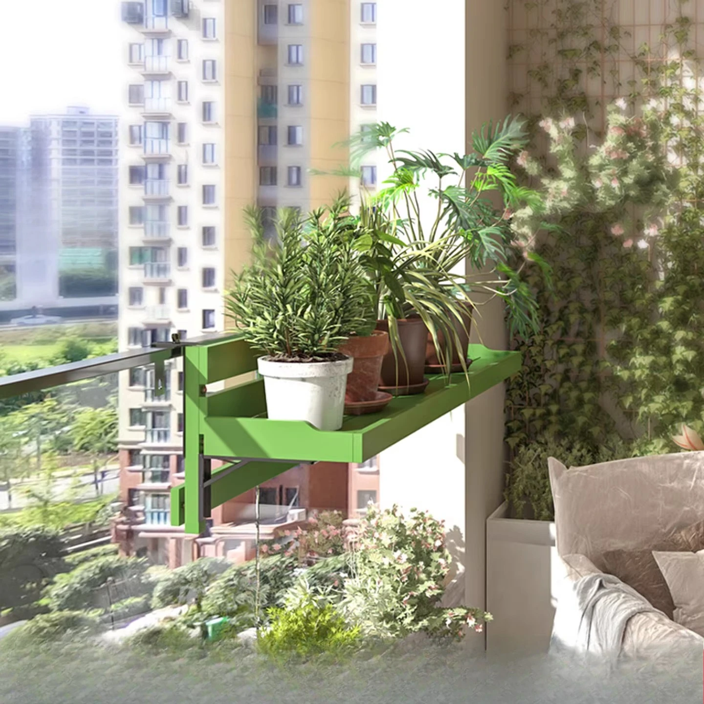 Solid wood balcony guardrail flower stand hanging color foldable succulent pot stand window sill flower pot display shelf